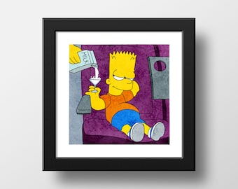 The Simpsons Bart Milk Martini Drink Print, Poster Watercolor Illustration Print Wall Art, Fear of Flying, Simpsons Food | 21x21cm