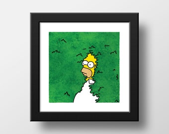 The Simpsons Homer Bush Watercolour Print, Scenic Simpsons, Homer Walking Backwards Poster Watercolor Illustration Print Wall Art | 21x21cm