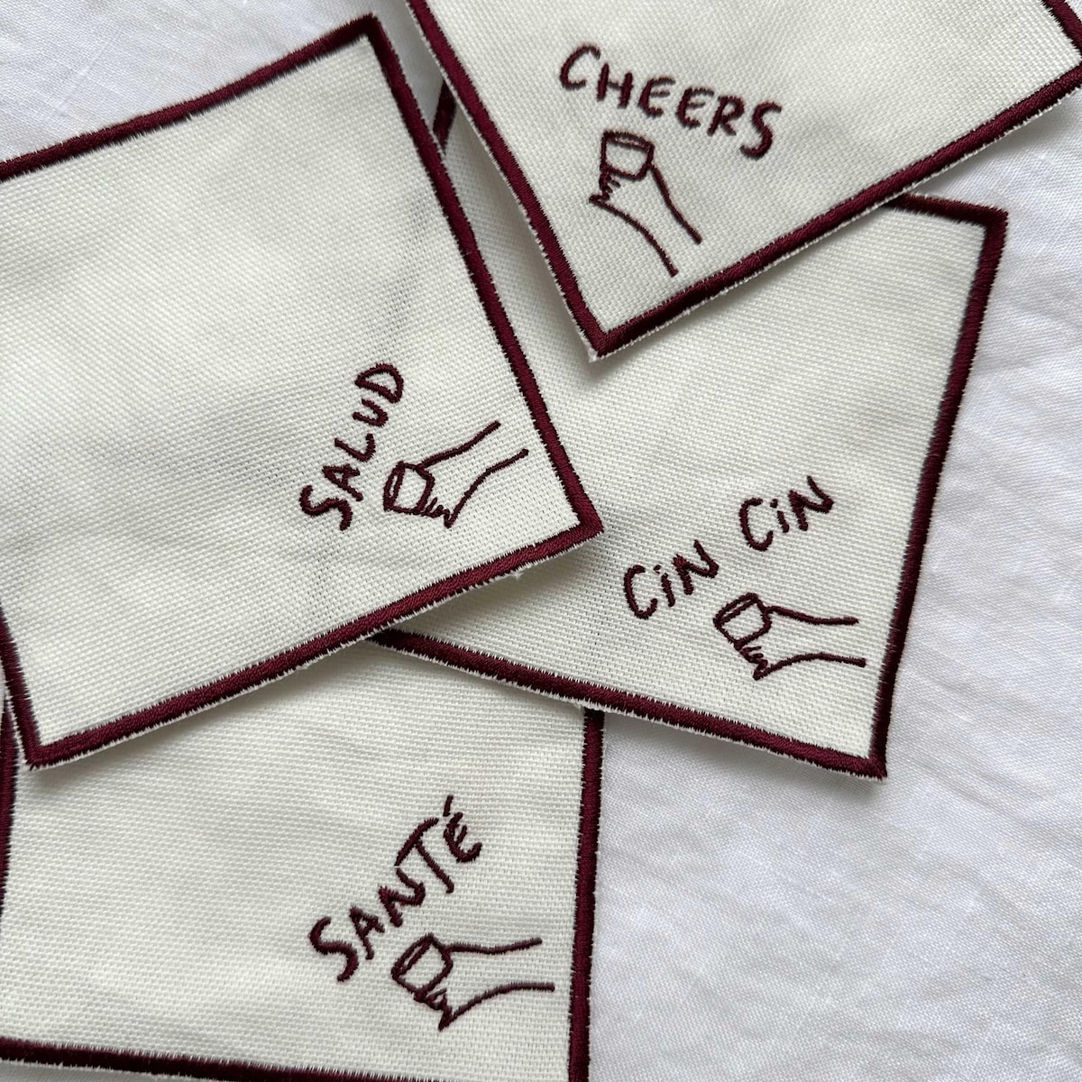 Cheers Embroidered Cocktail Coasters Napkins, Salud Sante Cin Cin, Anthropologie Oliver Bonas Style Coasters, Aesthetic Dinner Party Hosting - Etsy