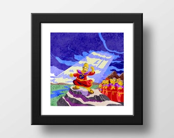 Die Simpsons Homer die großen Steinmetze Druck, Poster Aquarell Illustration Druck Wandkunst, Malerische Simpsons | 21x21cm
