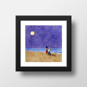 Impresión de Los Simpson y Maggie hace tres, póster con ilustración de acuarela, arte de pared, amor de Homer y Marge, amor de Los Simpson, / 21 x 21 cm
