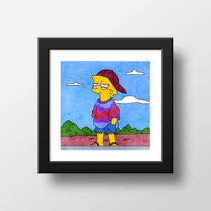 Impression aquarelle Cool Lisa des Simpsons, comme vous le savez, Poster Illustration aquarelle impression Art mural | 21x21 cm