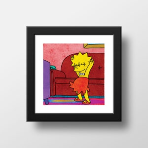 Impresión en acuarela de Lisa bailando de Los Simpson, Los Simpson escénicos, GIF de Lisa bailando, póster con ilustración de acuarela, impresión para pared, 21 x 21 cm