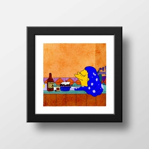 The Simpsons Marge Rancho Relaxo Print, Poster Watercolor Illustration Print Wall Art, Scenic Simpsons | 21x21cm