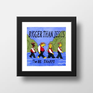 Impresión de acuarela de Los Simpsons con portada del álbum Be Sharps, ilustración de acuarela de Los Simpsons escénica, póster de Los Beatles, arte de pared impreso / 21 x 21 cm