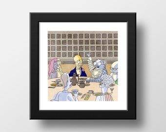 The Simpsons Homer Dry Martini Print, Homer Simpson Meme Poster Watercolor Illustration Print Wall Art, Simpsons Art | 21x21cm