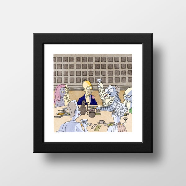 The Simpsons Homer Dry Martini Print, Homer Simpson Meme Poster Watercolor Illustration Print Wall Art, Simpsons Art | 21x21cm