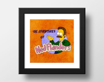 The Simpsons Adventures of Ned Flanders Watercolour Print, Watercolor Illustration Print Wall Art | 21x21cm
