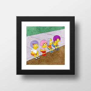 The Simpsons Bart On The Road Print, Poster Watercolor Illustration Print Wall Art, Simpsons Wigsphere | 21x21cm