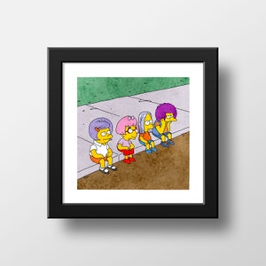 The Simpsons Bart On The Road Print, Poster Watercolor Illustration Print Wall Art, Simpsons Wigsphere | 21x21cm