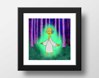 Los Simpson Mr Burns Alien Print, Póster Acuarela Ilustración Impresión Wall Art, Simpsons Memes, X Files Parodia / 21x21cm