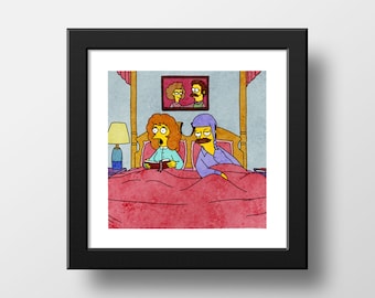 The Simpsons Ned Flanders Boring Old Biddy Watercolour Print, Watercolor Illustration Print Wall Art | 21x21cm