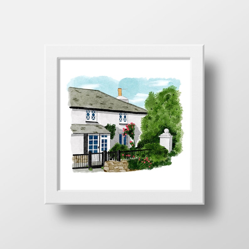 Watercolour House Portrait Illustration, Pub Restaurant Shop Print, New Home Gift, Personalised, Commission Artwork, Fine Art image 1