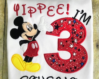 Mickey Mouse Yippee I'm Three Personalized Birthday Shirt