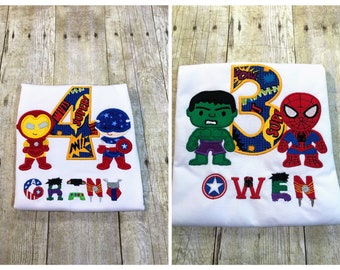 YOUR CHOICE of TWO Super Hero Cuties Personalized Birthday Shirt