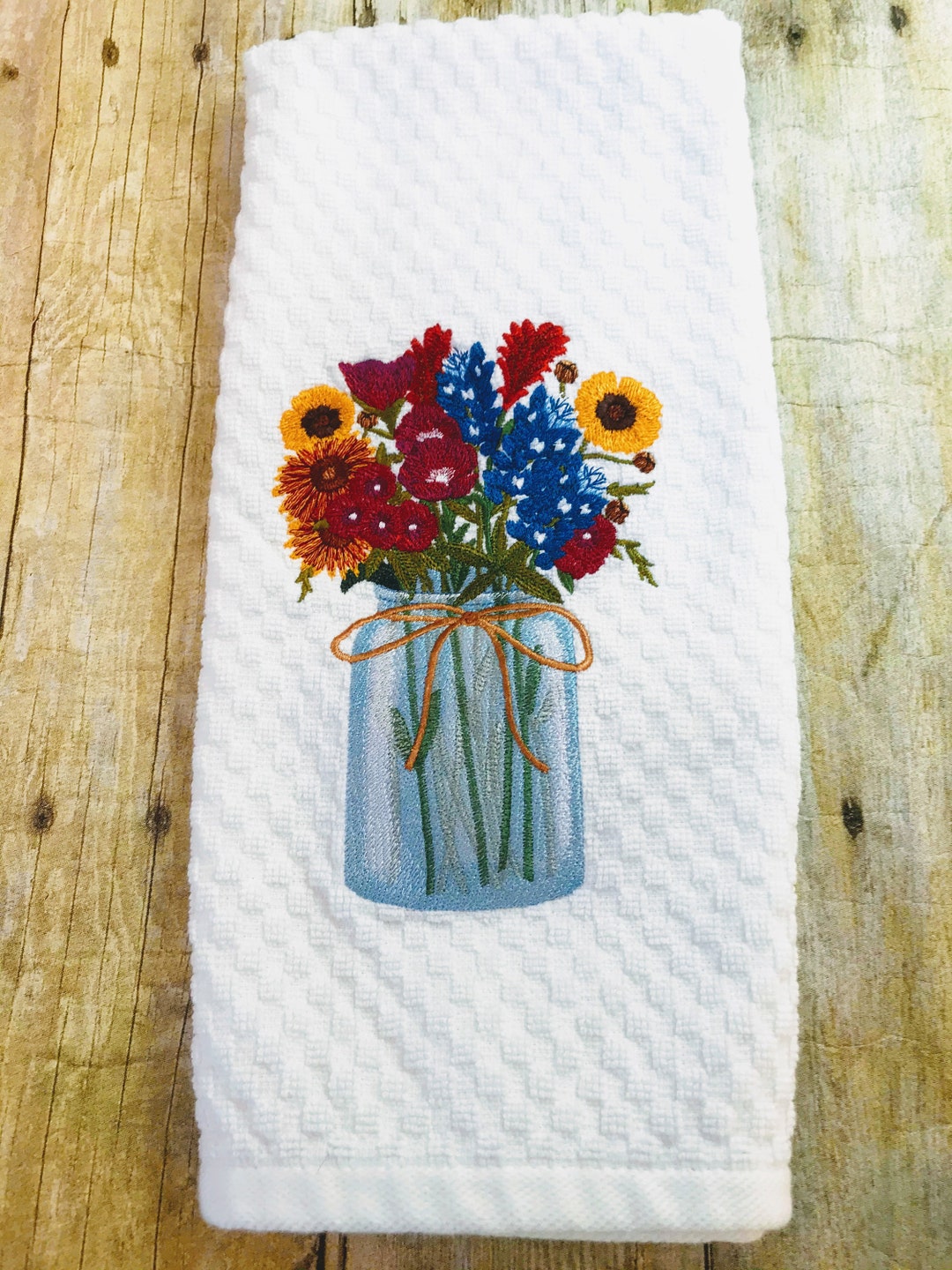 Wildflowers in Mason Jar Embroidered Towel Etsy
