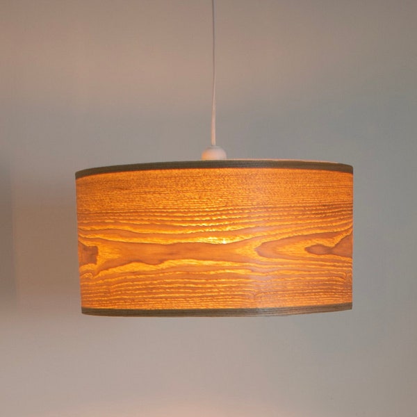 Extra large 40cm wooden pendant light shade made from beige ash tree wood, huge wood veneer wood lamp shade, light fitting ceiling