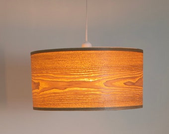 Extra large 40cm wooden pendant light shade made from beige ash tree wood, huge wood veneer wood lamp shade, light fitting ceiling
