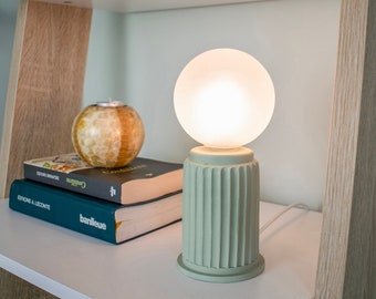 Green Adeera | Dimmable small light green table lamp with a glass light shade, modern bedside lamp, accent lamp or desk lamp, eclectic lamp