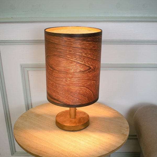 Tall Dark Walnut Table Lamp with a Wooden Light Shade and Wood Lamp Base, ideal as a Bedside, Accent or Desk Lamp for Ambient Atmosphere