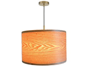 Large 30cm wooden pendant light shade made from ash tree wood, oak wood veneer chandelier, Scandi lamp, contemporary decor