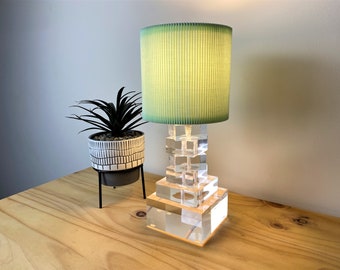 80s clear glass lamp with frosted monstera leaves clear lamp glass lamp monstera lamp plant decor decorative lamp leaf lamp
