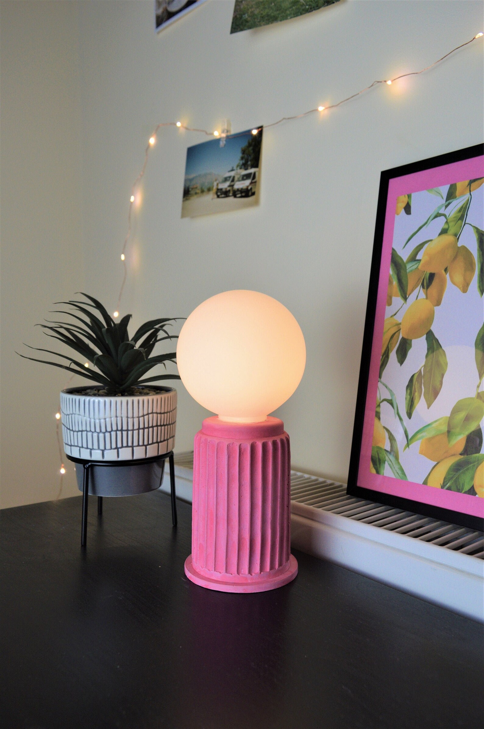 Pink Round Table Lamp With Globe Light Bedside Lamp With Etsy UK