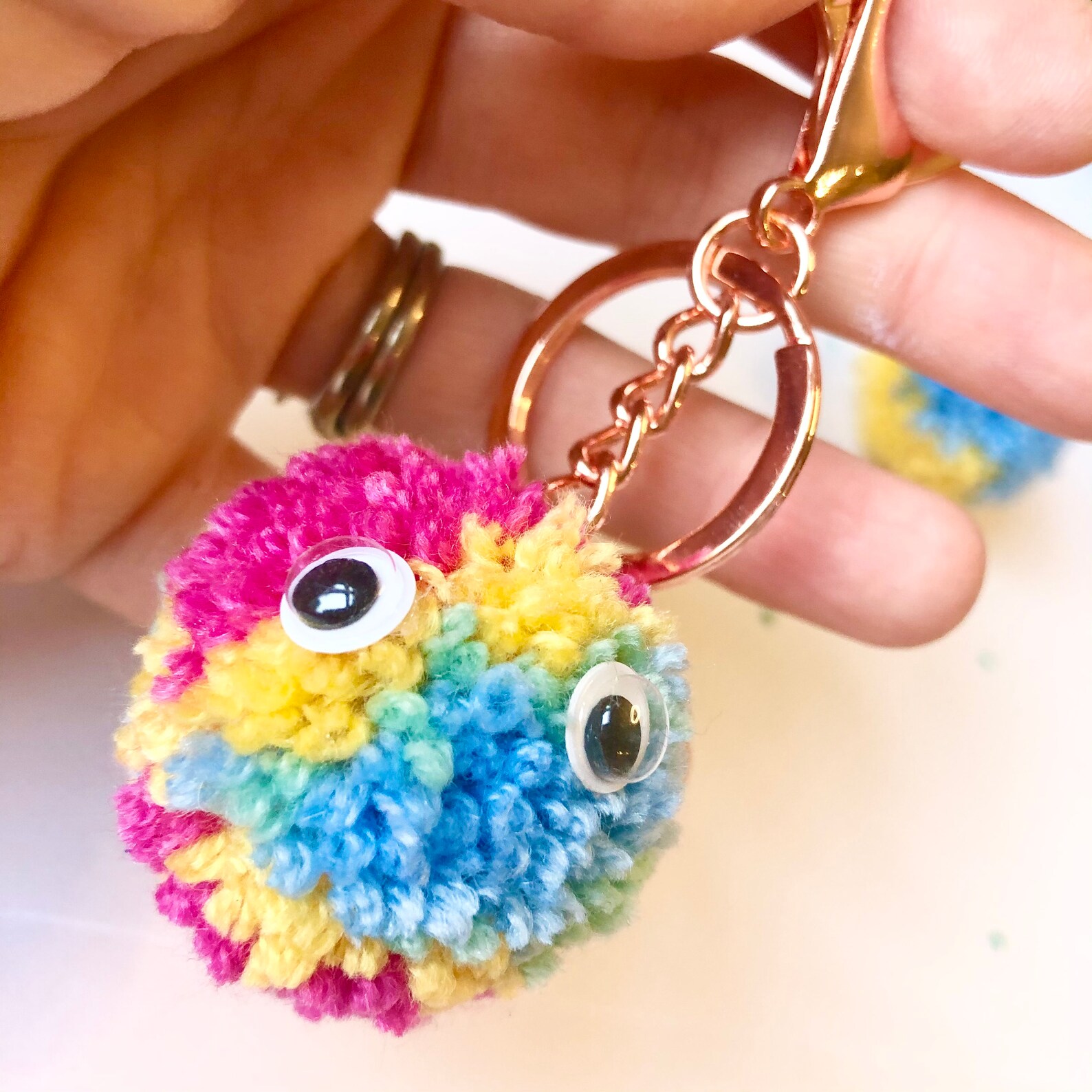 Character Pompom Keyring/ Keychain Merino/Silk/Cashmere Yarn Etsy