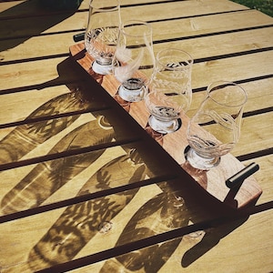 Tabla de degustación de whisky, diseño de nogal, hecha a mano, de calidad, soporte de exhibición de vidrio Bourbon, inserto de cuero, bandeja de vuelo de vidrio escocés, accesorio de barra para bebidas imagen 12
