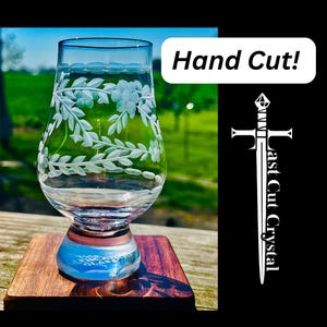 Glencairn Glass Flower Whiskey Tasting Dram Hand Engraved Garden Nature Design Nosing Bourbon Snifter Taster Birthday Wedding Anniversary