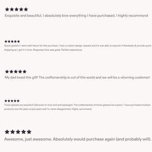 May include: A light beige background with customer reviews and star ratings. The reviews include phrases like "Exquisite and beautiful," and "Awesome, just awesome." The reviews are positive.