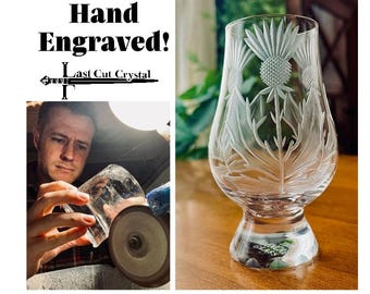 Vaso de whisky escocés con diseño de cardo grabado de Glencairn, juego de degustación de whisky, copa de whisky, bourbon, artículos de bar escoceses, regalo para el hogar