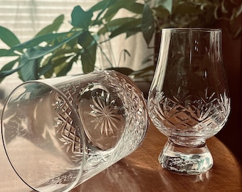 Personalized Crystal Set: Whiskey Glasses Hand-Engraved Barware Wedding Set for Engagement Party Decor Homebar Patio Entertaining Hostess
