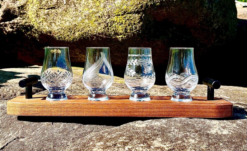 Wee Glencairn, Whiskey Tasting Flight Board, Bourbon Enthusiast Gift Set, Anniversary Present for Husband image 11