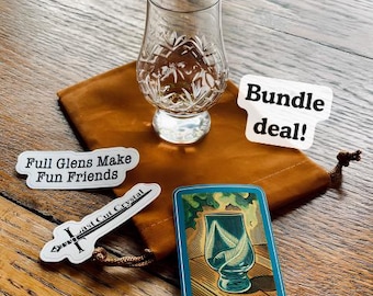 Handcut Wee Glencairn Tasting Glass Set with Stickers (2.5 oz) Party Favor