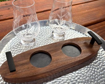 Tabla de degustación de whisky, soporte de exhibición de bourbon de nogal, soporte Glencairn, accesorio de madera para bar, bandeja de inserción de cuero, regalo elegante