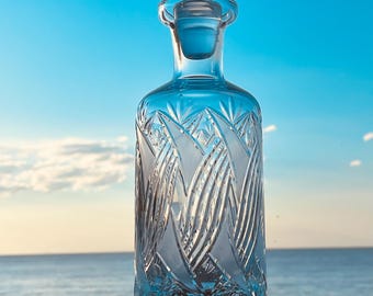 Decanter Hand cut for wedding head table display home bar gift for hostess house warming infinity pour for bourbon whiskey wine