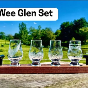 Wee Glencairn, Whiskey Tasting Flight Board, Bourbon Enthusiast Gift Set, Anniversary Present for Husband image 1