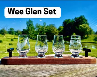 Wee Glencairn, Whiskey Tasting Flight Board, Bourbon Enthusiast Gift Set, Anniversary Present for Husband