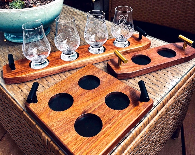 Whiskey Tasting Board Walnut Design Handmade Quality Bourbon Glass Display Stand Leather Insert Scotch Glass Flight Tray Bar Accessory Drink