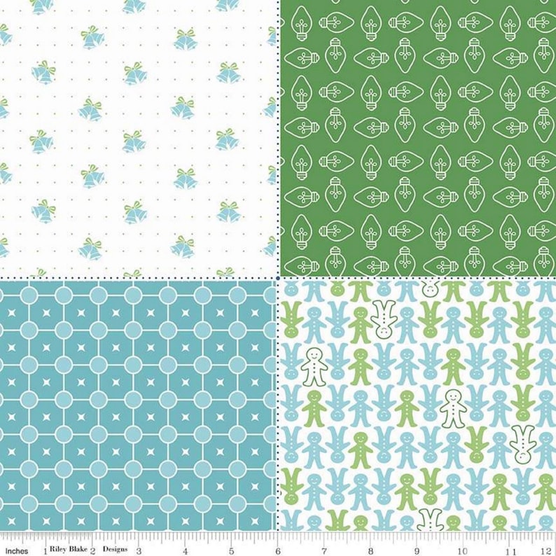 SALE Green by Lori Holt of Bee in My Bonnet for Riley Blake Designs - Fat Quarter Panel FQP-7974-GREEN Cozy Christmas Collection
