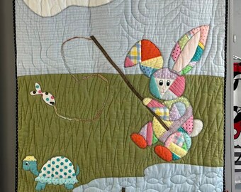 Dusty Bunny - Quilt - 36" inch x 54" inch - Flanel - Machine Applique - Polyester Batting