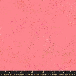 May include: Pink fabric with a scattered gold and pink glitter pattern. The fabric is marked with a ruler and the text "RUBY STAR SOCIETY".