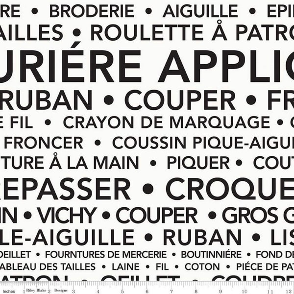 French Text - Cream - COUTURIERE PARISIENNE - by J. Wecker Frisch - Riley Blake Designs - Quilting Cotton Fabric - ( C8848-CREAM )