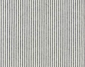 Stripes - Black - Essex - Yarn Dyed - Woven - Linen Cotton - by Robert Kaufman - ( SRK175872 )