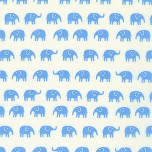 May include: A white background with a repeating pattern of blue elephants. The elephants are all facing the same direction and have a simple, stylized design.