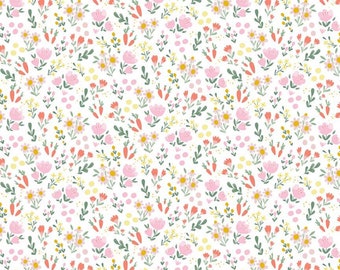 Floral - White - EASTER EGG HUNT - by Natàlia Juan Abelló - Riley Blake Designs - Quilting Cotton Fabric - C10274-White