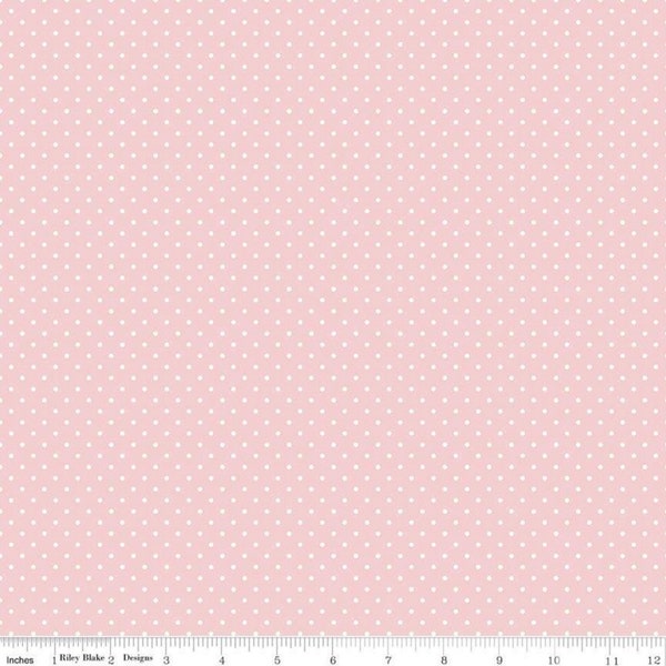 Solid Baby Pink Fabric with White Dots - SWISS DOT - by Riley Blake Designs - Quilting Cotton Fabric - C670-BABYPINK