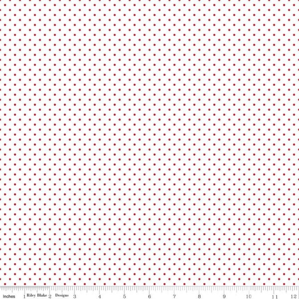 Solid White Fabric with Red Polka Dots - SWISS DOT - by Riley Blake Designs - Quilting Cotton Fabric - C660-80-RED