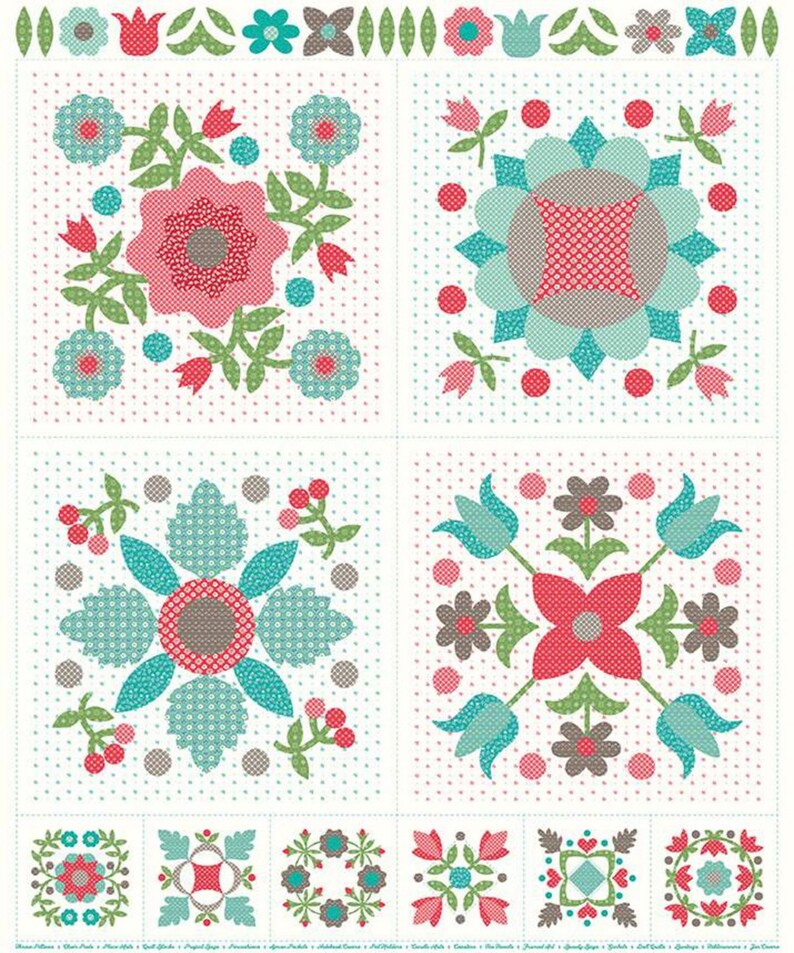 Neutral Quilting P10231-NEUTRAL Flea Market Collection Applique Panel by Lori Holt of Bee in My Bonnet for Riley Blake Designs -